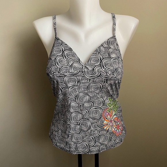 Baltex Women's Black and White Geometric Swirl Print Tankini Top‎ Size 6 - Picture 1 of 9